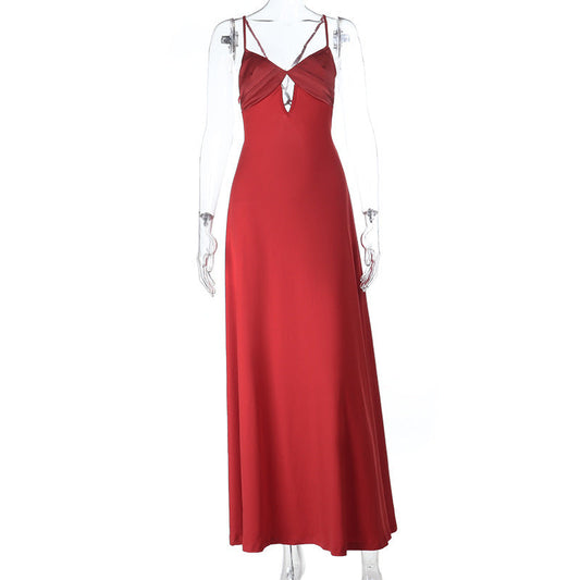 Hollow out v neck backless solid cami cut out maxi dress | Festival Outfits Women