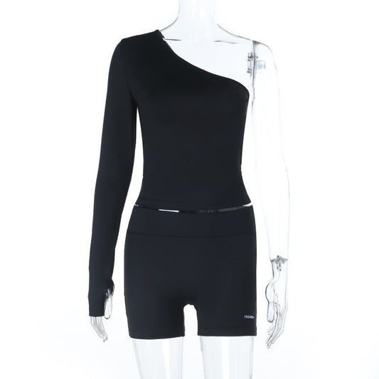 Long sleeve gloves one shoulder irregular pant set | Festival Outfits Women