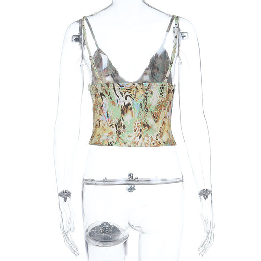 Glitter v neck print backless cami top | Festival Outfits Women