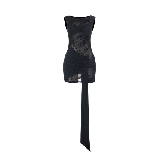 Crewneck ruched irregular sleeveless mini dress | Festival Outfits Women