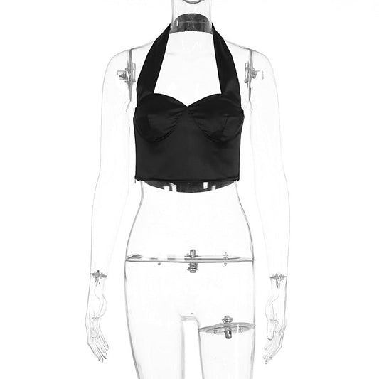 Halter v neck backless zip-up crop top | Festival Outfits Women