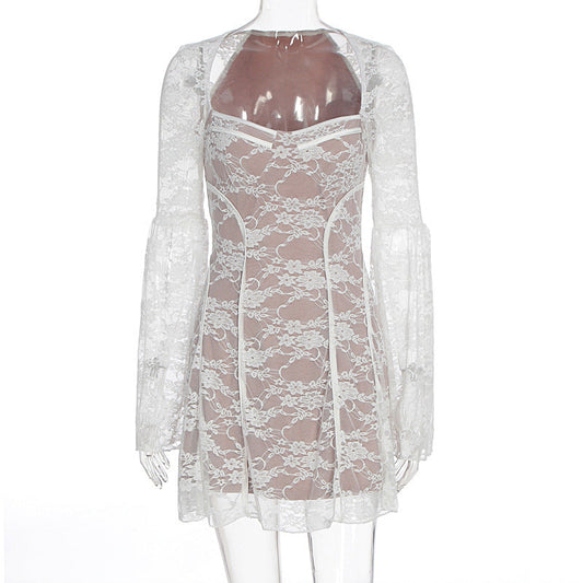 Long sleeve v neck lace patchwork mini dress | Festival Outfits Women