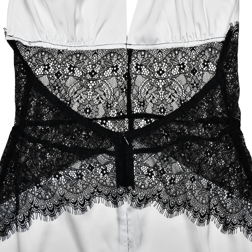 Halter self tie v neck lace zip-up mini dress | Festival Outfits Women