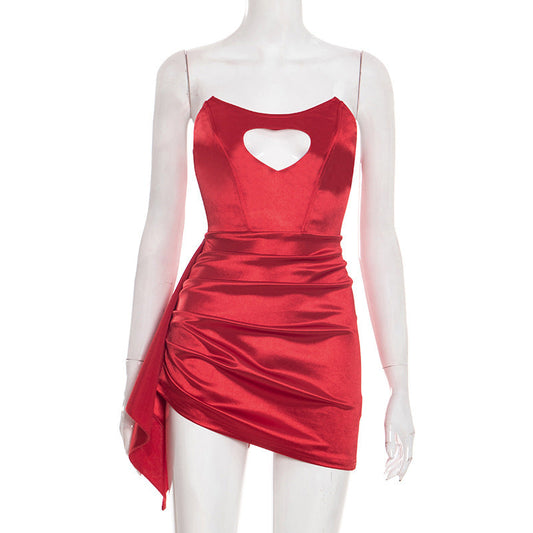 Hollow out ruched irregular solid tube cut out mini dress | Festival Outfits Women