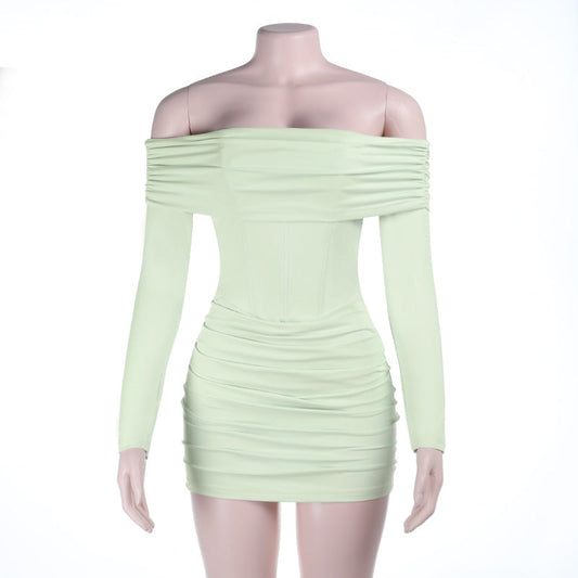 Off shoulder long sleeve ruched tube mini dress | Festival Outfits Women