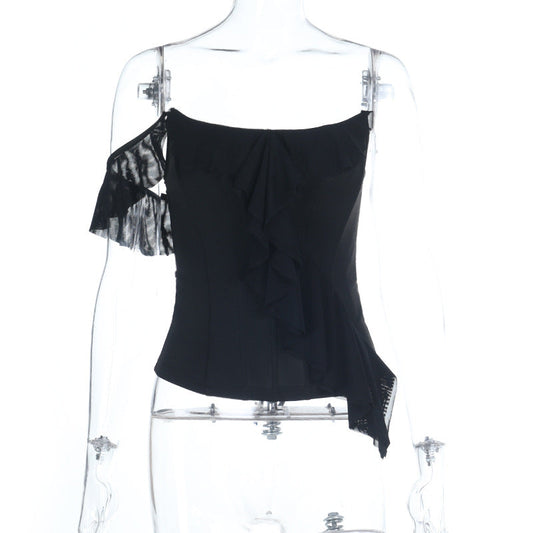 Irregular ruffle self tie corset backless tube top | Festival Outfits Women