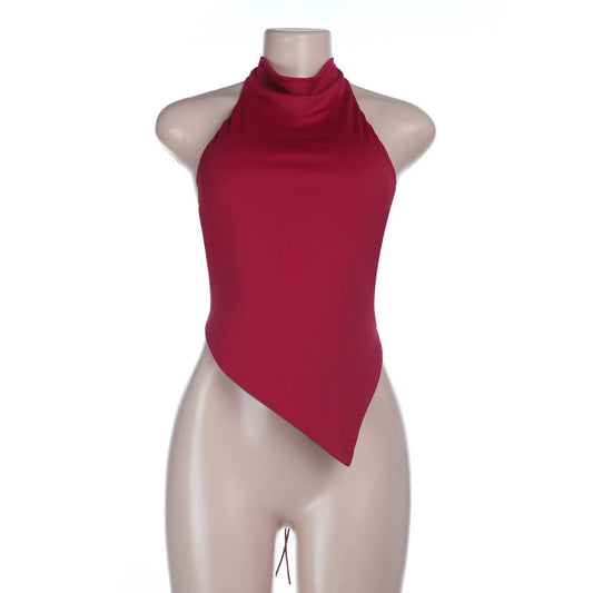 Irregular halter self tie backless solid top | Festival Outfits Women