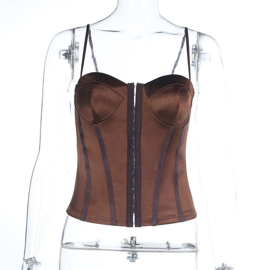 Satin button corset backless cami top | Festival Outfits Women