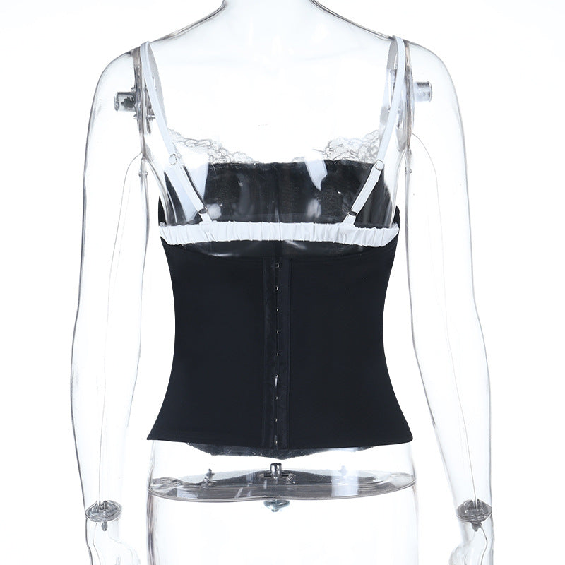 Lace hem patchwork backless cami top | Festival Outfits Women
