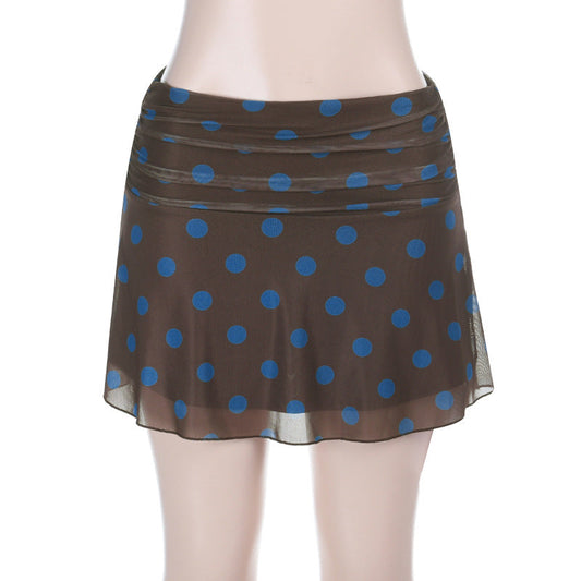 Polka dot A line ruched mesh mini skirt | Festival Outfits Women
