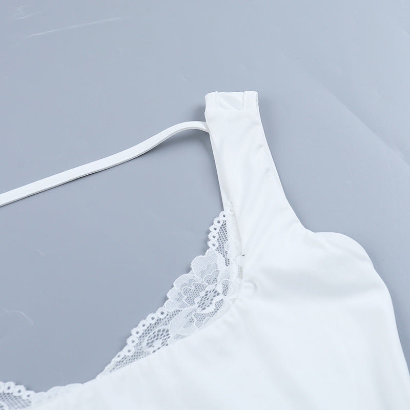 Lace hem v neck backless solid tank top | Festival Outfits Women