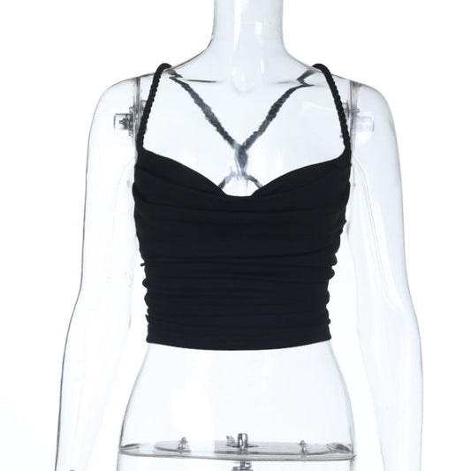 Cross back ruched cowl neck solid cami top | Festival Outfits Women