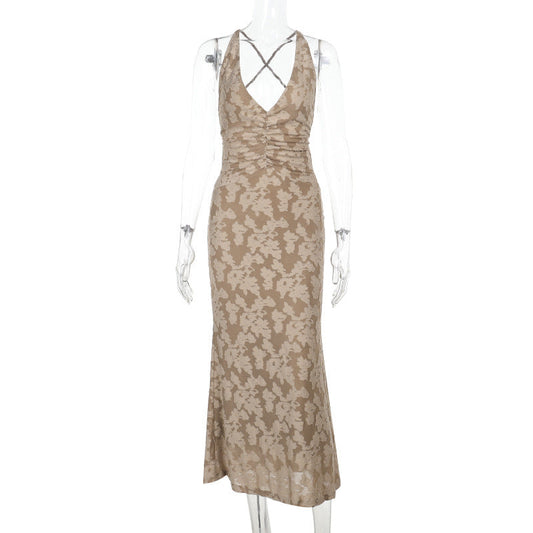 Ruched cross back self tie v neck maxi dress | Festival Outfits Women