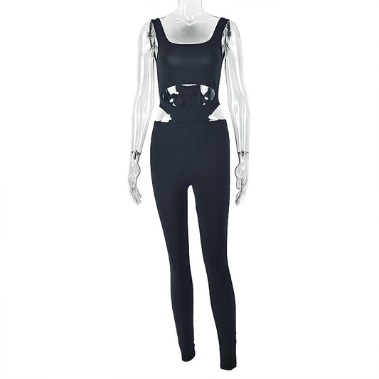 Hollow out square neck backless tank jumpsuit | Festival Outfits Women