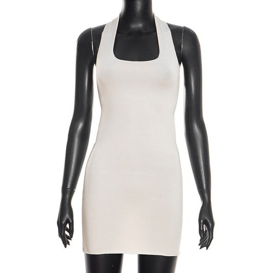Square neck backless solid mini dress | Festival Outfits Women