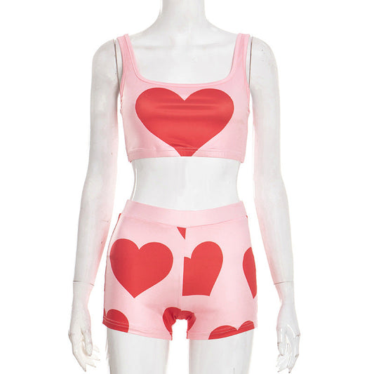 Square neck heart print backless tank pant set | Festival Outfits Women
