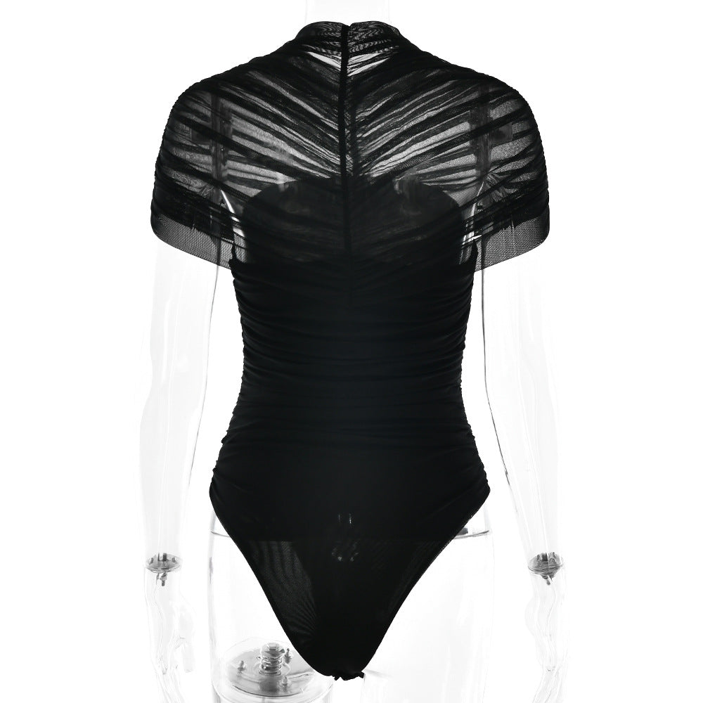 Crewneck ruched button solid bodysuit | Festival Outfits Women
