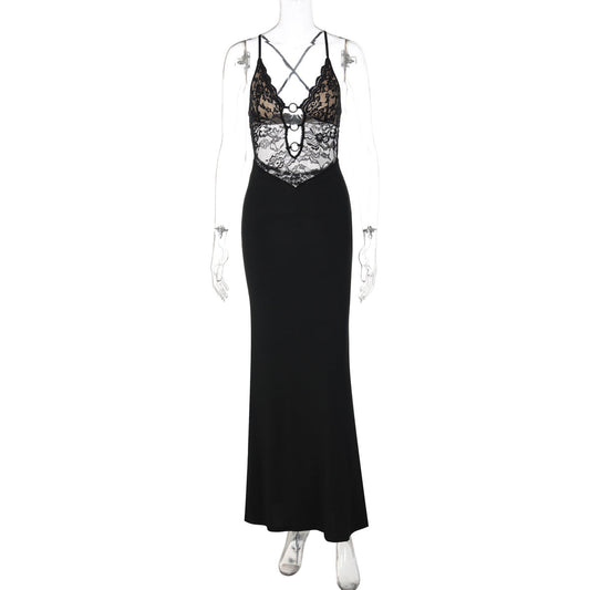 Cross back lace o ring hollow out maxi dress | Festival Outfits Women