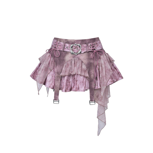 Irregular A line denim glitter mini skirt | Festival Outfits Women