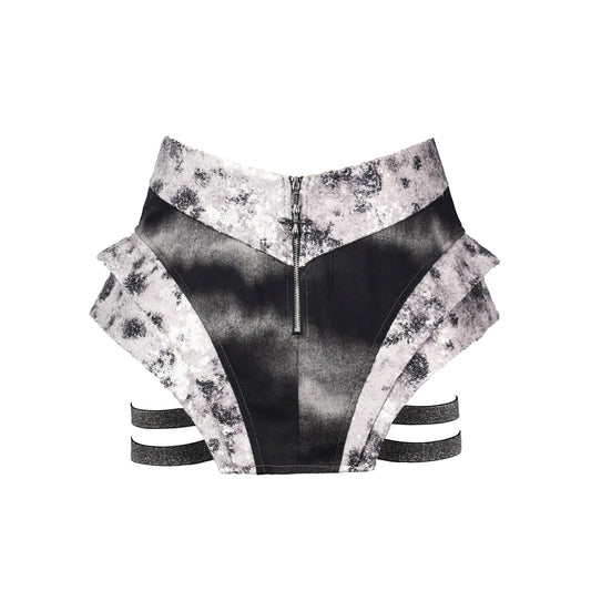 Zip-up glitter hollow out denim low rise pant | Festival Outfits Women