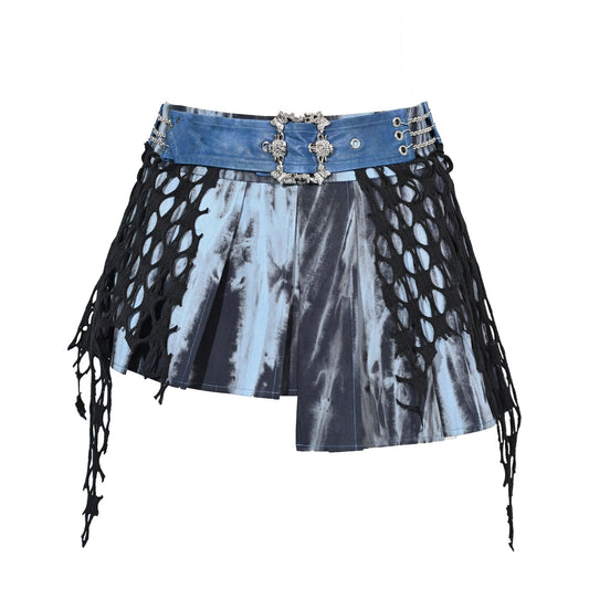 Pleated irregular A line denim metal chain mini skirt | Festival Outfits Women
