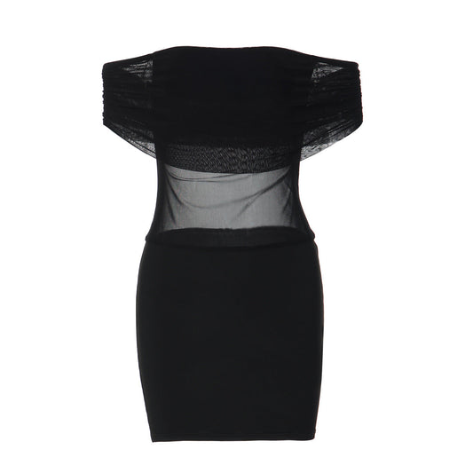 Off shoulder mesh backless solid mini dress | Festival Outfits Women