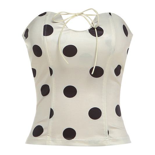 Polka dot hollow out self tie contrast tube top | Festival Outfits Women