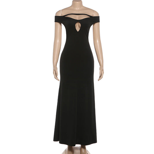 Off shoulder hollow out backless solid maxi dress | Festival Outfits Women