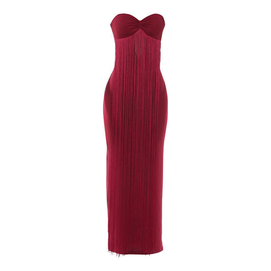 Sweetheart neck tassels backless tube maxi dress | Festival Outfits Women