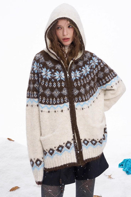 Color Block Chunky Hooded Sweater