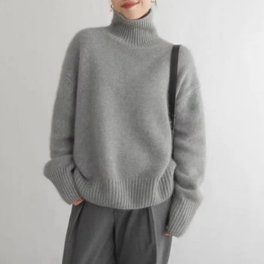 Jersey de punto de cuello alto de corte holgado para mujer | Ideal para otoño/invierno