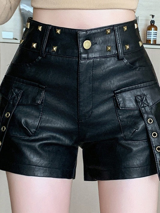 Chic Bodycon Studded PU Leather Shorts