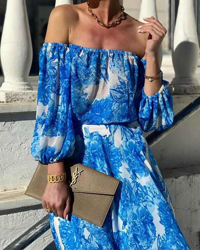 Printed One-Shoulder Beach Dress Bohemian Dress