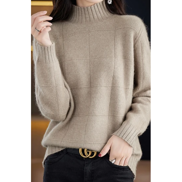 Jersey de cuello alto de punto trenzado holgado para mujer | Ideal para otoño/invierno