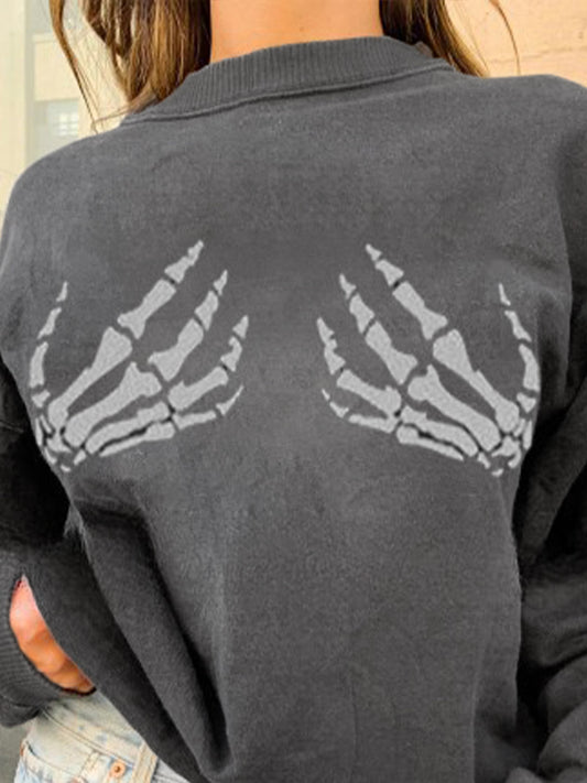 Hand Bone Print Pull Over Sweatshirt