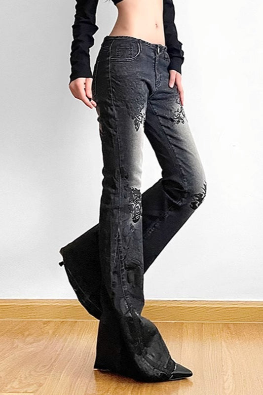 Alt Fashion Stretch Retro Versatile Flare Denim Pants