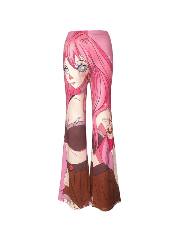 Y2K Printed Flare Leg Pants