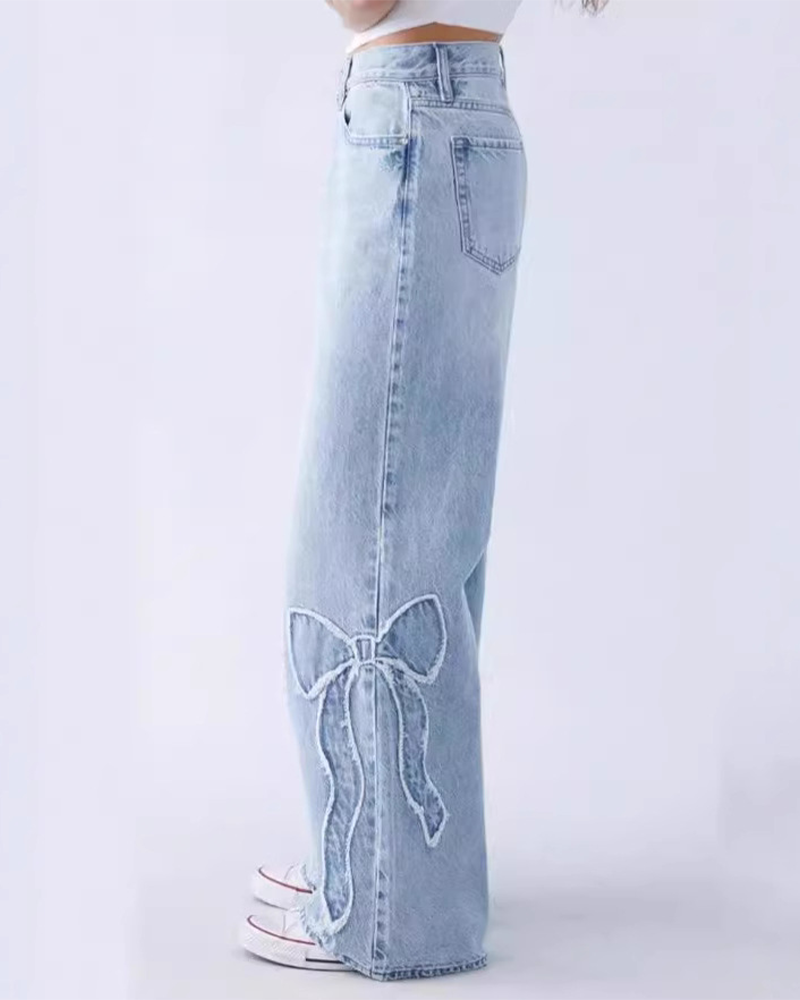 Raw Bow Jeans On The Side