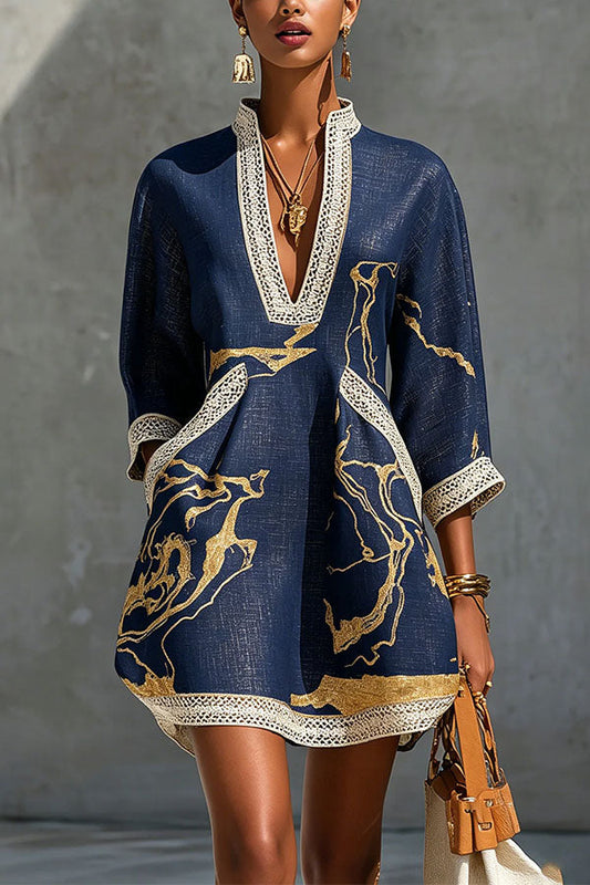 Aurelia Gilded Marble Linen Tunic Dress