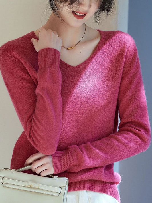 Kaitlyn Casual V-Neck Solid Color Knitted Sweater