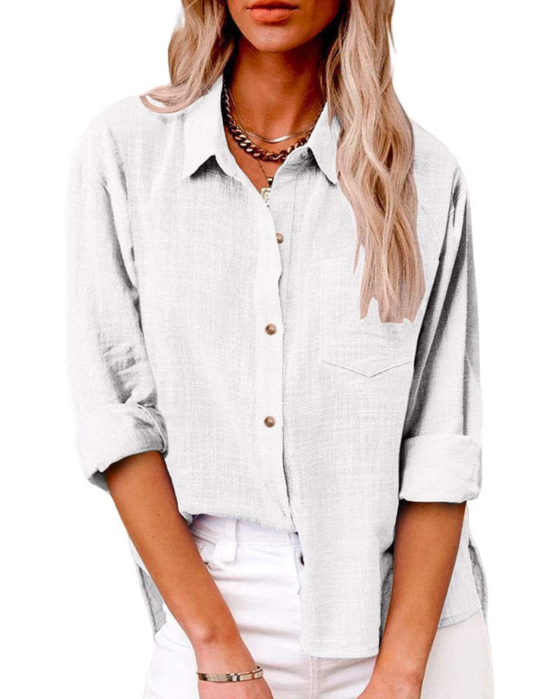 Camisa elegante de lino de manga larga con botones | Ideal para días informales