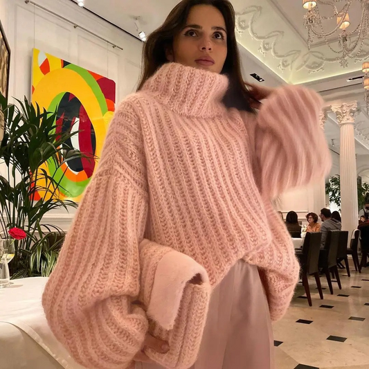 Jersey de cuello alto suave para mujer con estampado calado | Ideal para otoño/invierno