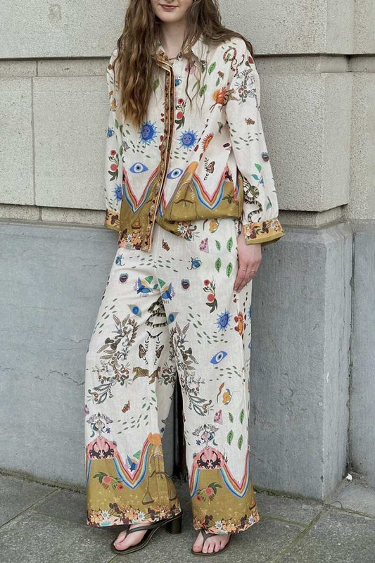 Conjunto destacado de pantalones holgados de gran tamaño con estampado étnico