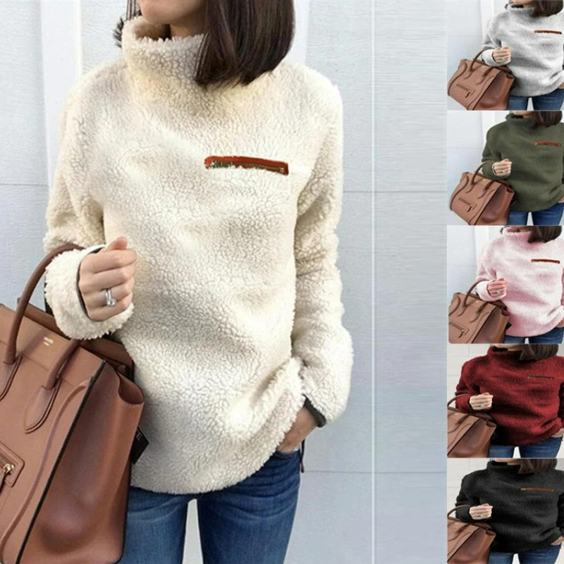 Suéter polar de cuello alto para mujer con bolsillo con cremallera | Ideal para el invierno