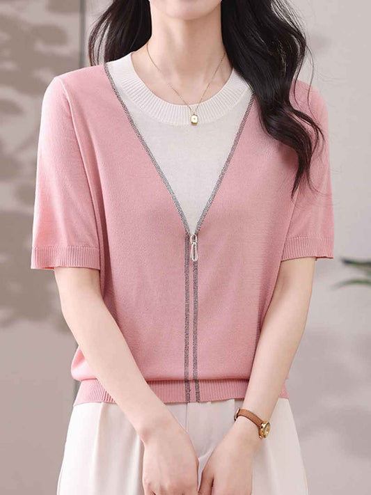 Molly Casual Crew Neck Colorblock Knitted Top