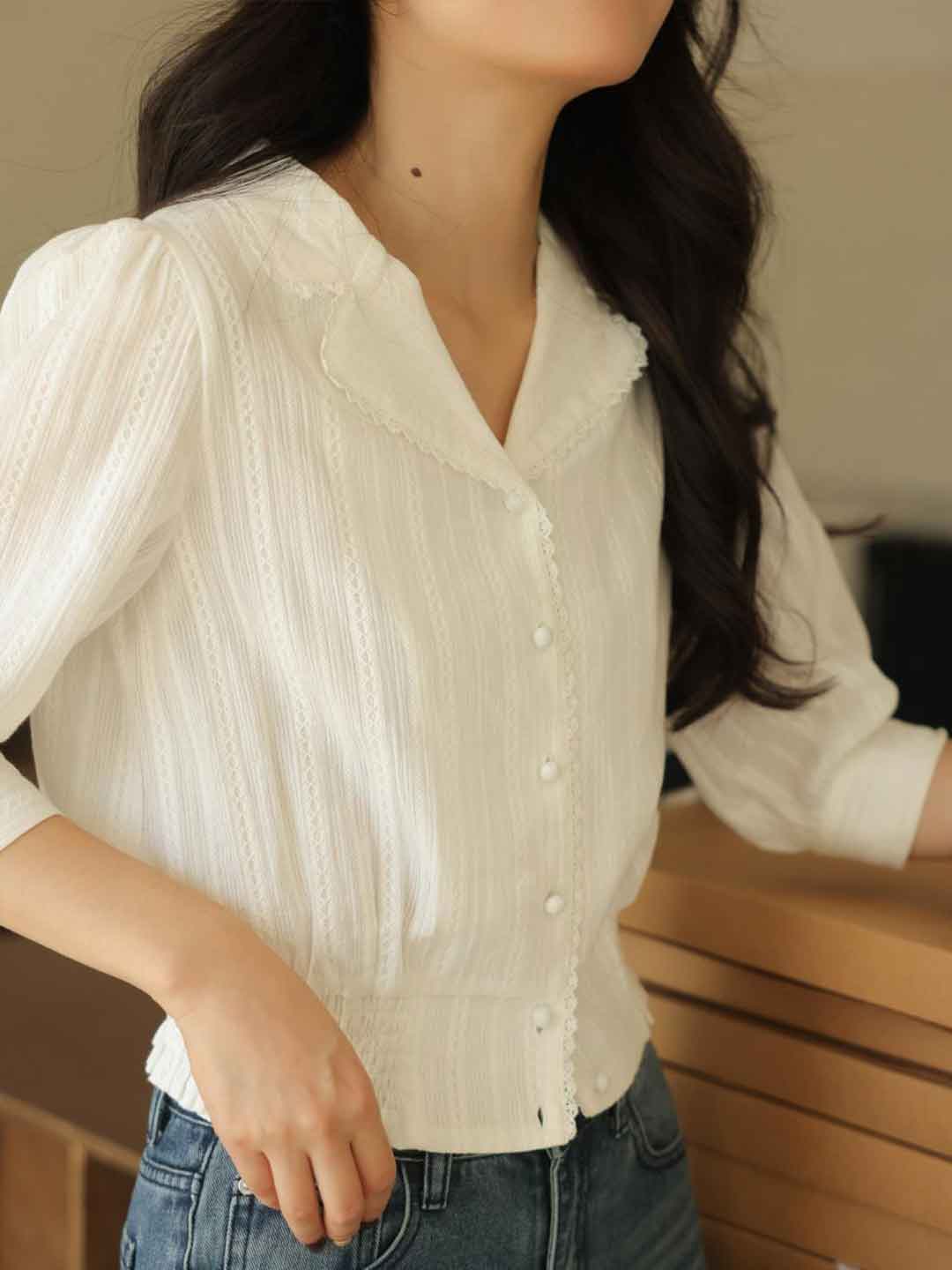 Valeria Elegant Lapel Lace Shirt