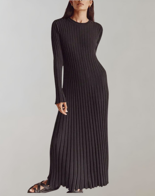 Women’s Knitted Long Sleeve Round Neck Midi Dress | Ideal for Spring/Summer