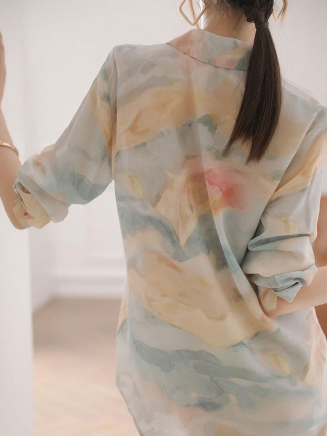 Maria Elegant Lapel Printed Satin Shirt