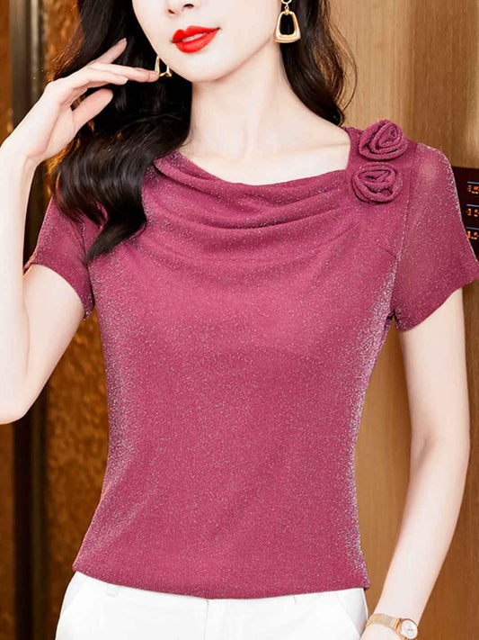 Rachel Classic Stacked Collar Solid Color Mesh Top