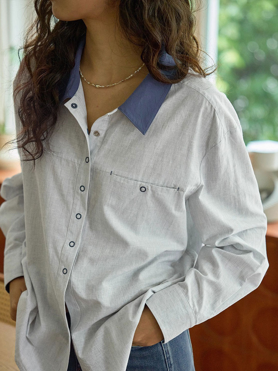 Layla Retro Lapel Contrasted Color Shirt